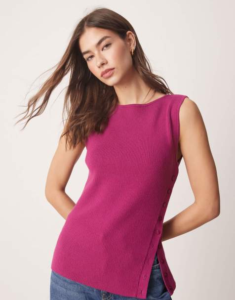 Abercrombie & Fitch - Asymmetrisch gebreide tanktop in magenta roze - view 1