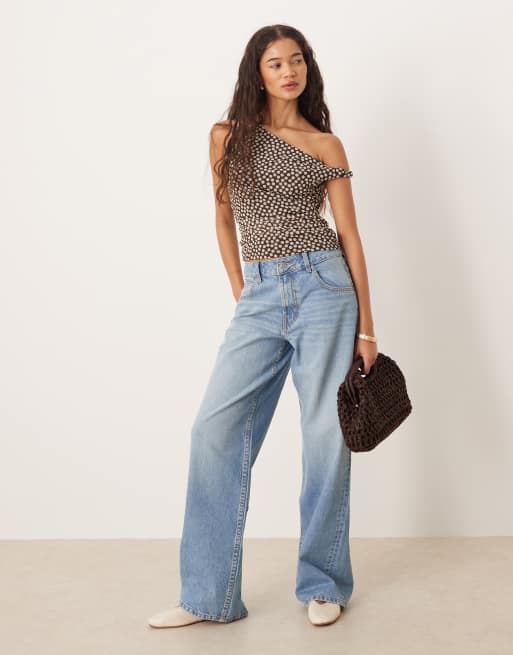 Abercrombie & Fitch – Asymmetrisches, gerafftes Mesh-Top mit braunen Punktemuster, 2 von 4
