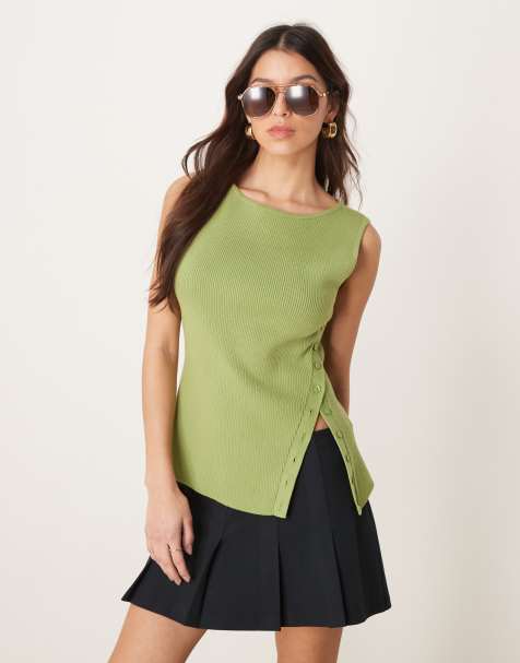 Abercrombie & Fitch – Asymmetrisches Strick-Tanktop in Olivgrün - view 1
