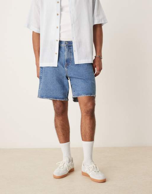 Abercrombie & Fitch athletic fit loose denim shorts in mid
