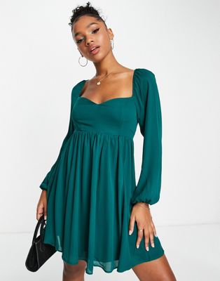 Abercrombie & Fitch babydoll a-line dress in dark green