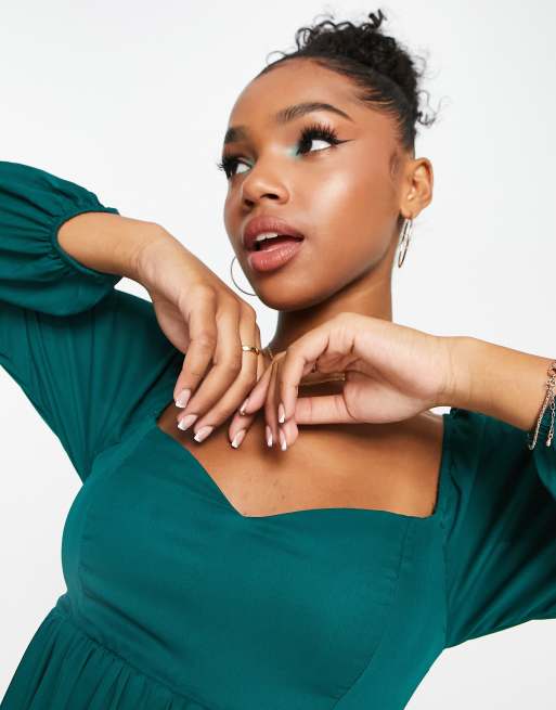 Abercrombie & Fitch babydoll a-line dress in dark green | ASOS