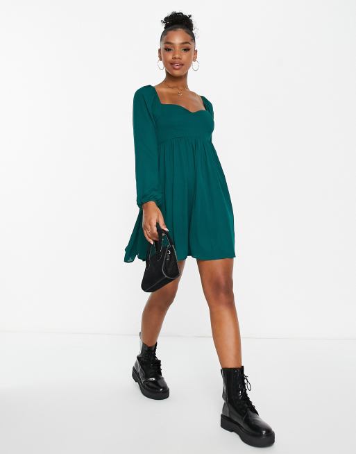 Abercrombie Fitch babydoll a line dress in dark green ASOS