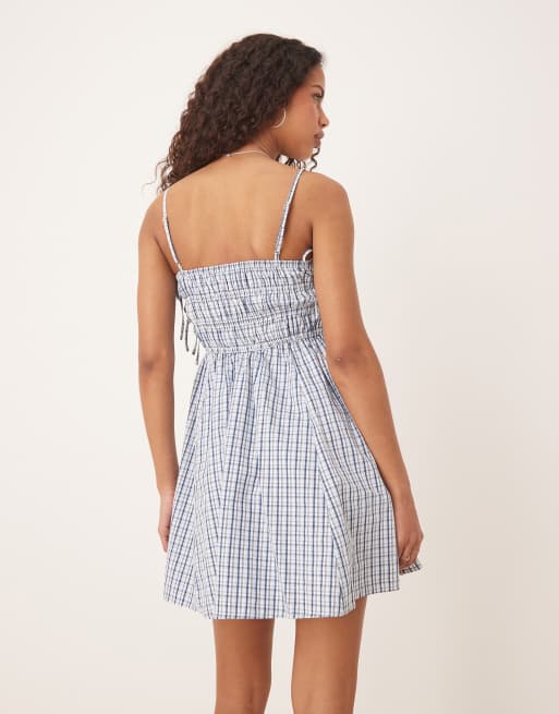 Abercrombie & Fitch babydoll smocked mini dress in blue gingham