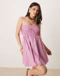 [Abercrombie & Fitch] Abercrombie & Fitch babydoll smocked poplin maxi dress in pink and blue stripes 2XS PINK