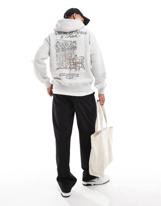 Abercrombie & Fitch back cafe logo print hoodie in grey marl | ASOS