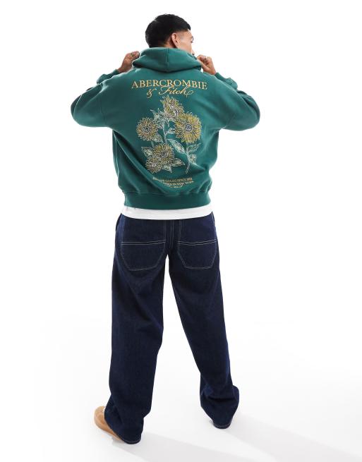 Abercrombie & Fitch back floral logo print hoodie in dark green | ASOS