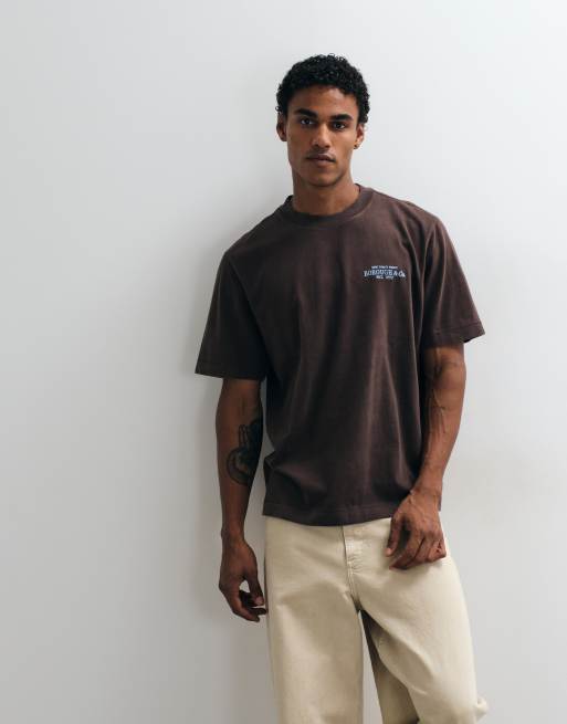 Abercrombie & Fitch back graphic heavyweight t-shirt in brown, 2 of 5