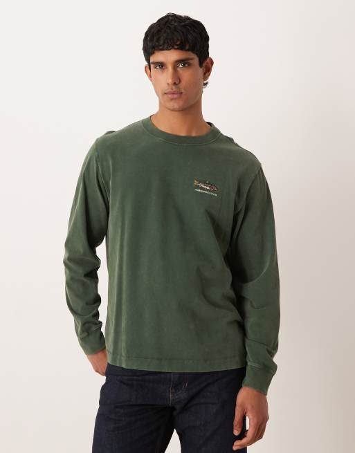 Abercrombie & Fitch back graphic long sleeve top in green, 3 of 5