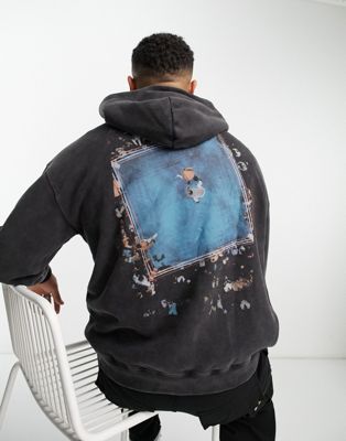 Abercrombie & Fitch back print acid wash hoodie in black - ASOS Price Checker