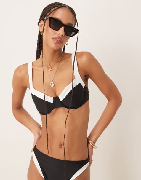 Abercrombie & Fitch – Bademode – Bikini-Oberteil in Schwarz mit breiter, farblich abgesetzter Einfassung, Kombiteil - view 1