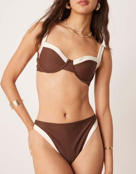 Abercrombie & Fitch – Bademode – Bikinihose in Braun mit mittelhohem Bund und farblich abgesetzter Einfassung, Kombiteil - view 1