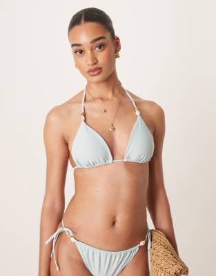 Abercrombie & Fitch - Bademode - Triangel-Bikinioberteil in Blau mit Perlendetail, Kombiteil