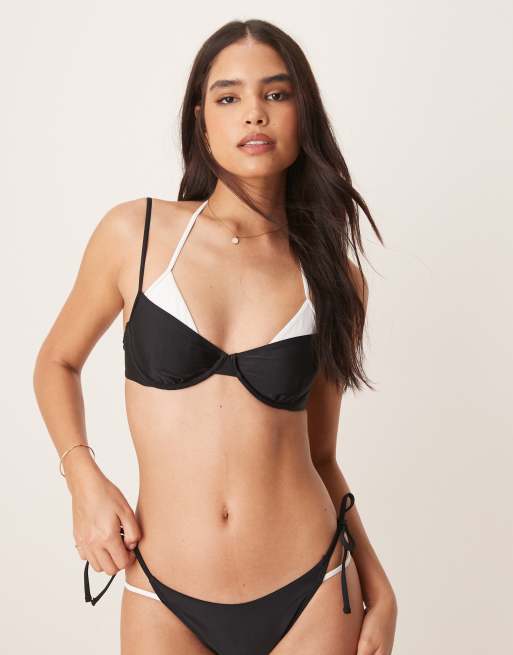 Abercrombie & Fitch – Badkläder – Svart och vit bikiniöverdel med bygel och två lager, del av set 