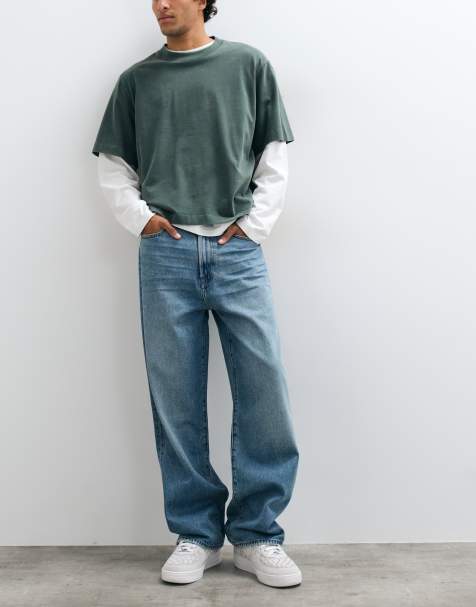 Abercrombie & Fitch - Baggy blå jeans med grøn toning - view 1
