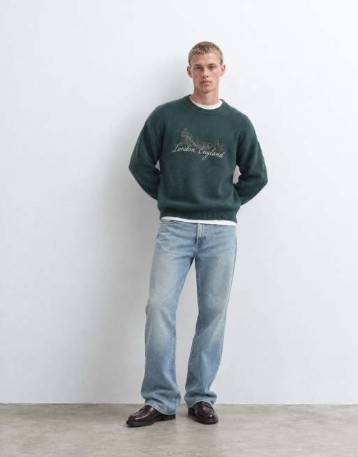 Abercrombie & Fitch - Baggy blå jeans med grøn toning, 8 af 10