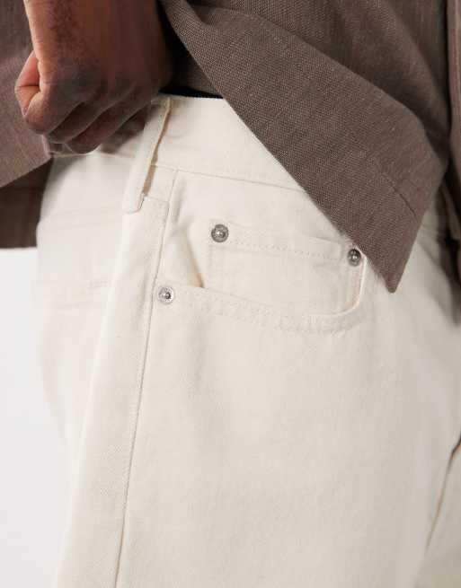 Abercrombie & Fitch baggy denim carpenter jorts in cream, 4 of 5