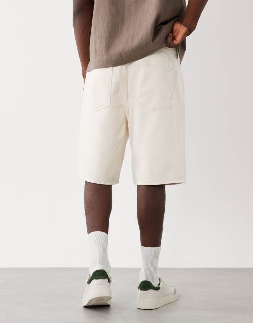 Abercrombie & Fitch baggy denim carpenter jorts in cream, 5 of 5
