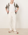 [Abercrombie & Fitch] Abercrombie & Fitch baggy drawstring linen look pants in white-Black W26-W28 WHITE