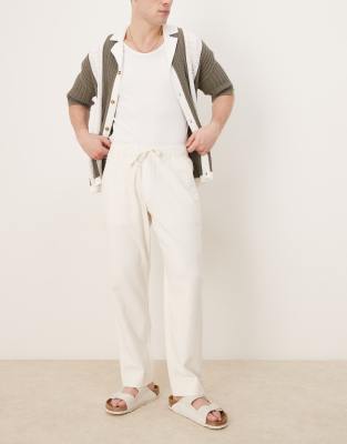 Abercrombie & Fitch Abercrombie & Fitch baggy drawstring linen trousers in white-Black