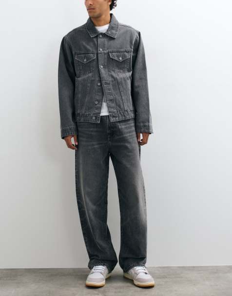 Abercrombie & Fitch baggy fit jeans in dark grey wash - view 1