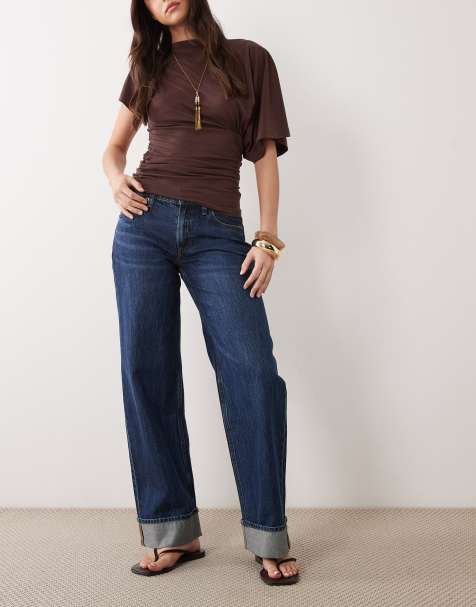 Abercrombie & Fitch – Baggy-Fit-Jeans in dunkelblauer Waschung mit niedrigem Bund - view 1
