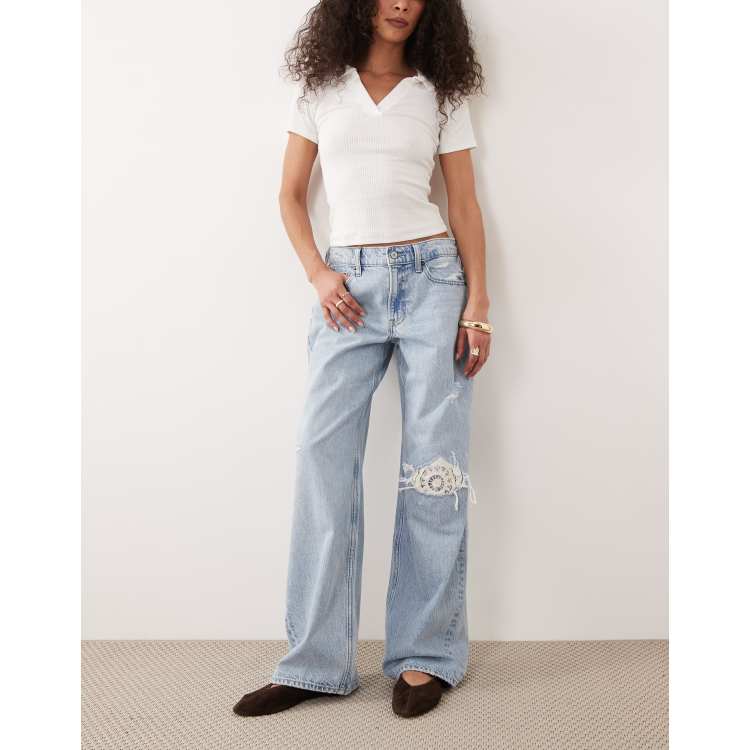 Abercrombie & Fitch baggy fit low rise jeans with crochet rip