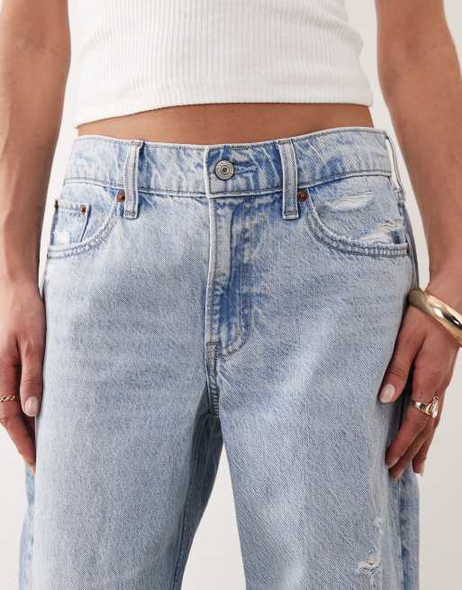 Abercrombie & Fitch baggy fit low rise jeans with crochet rip