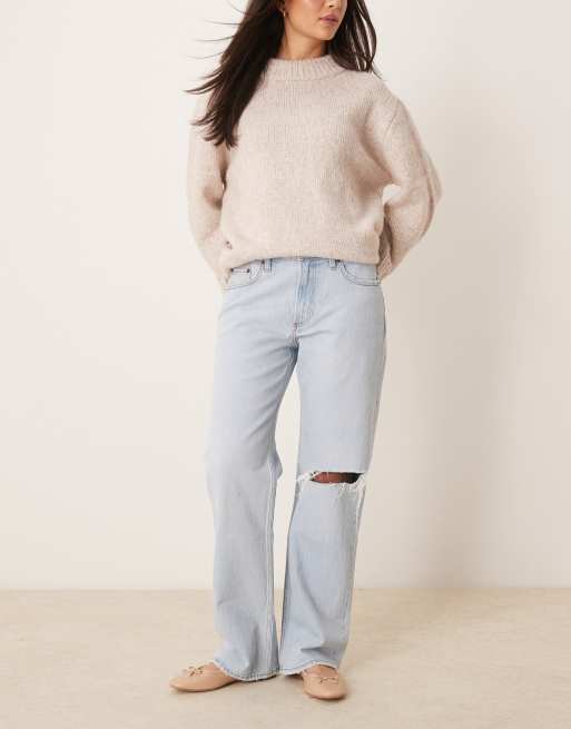 Abercrombie & Fitch - Baggy jeans met lage taille in lichtblauw