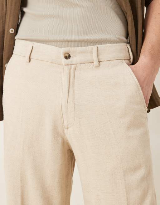 Abercrombie & Fitch baggy linen blend pants in beige, 3 of 5