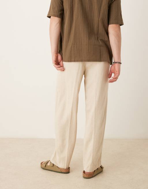 Abercrombie & Fitch baggy linen blend pants in beige, 4 of 5