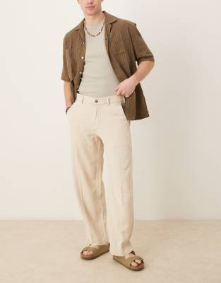 Abercrombie & Fitch Abercrombie & Fitch baggy linen blend trouser in beige-Neutral