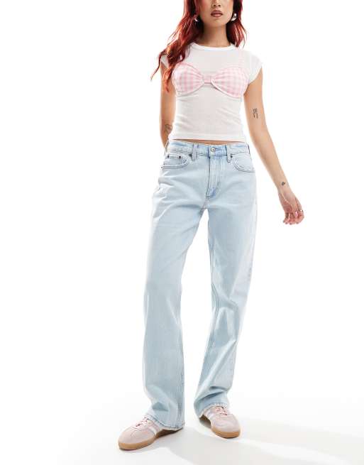 Abercrombie & Fitch baggy low rise jeans in light wash blue