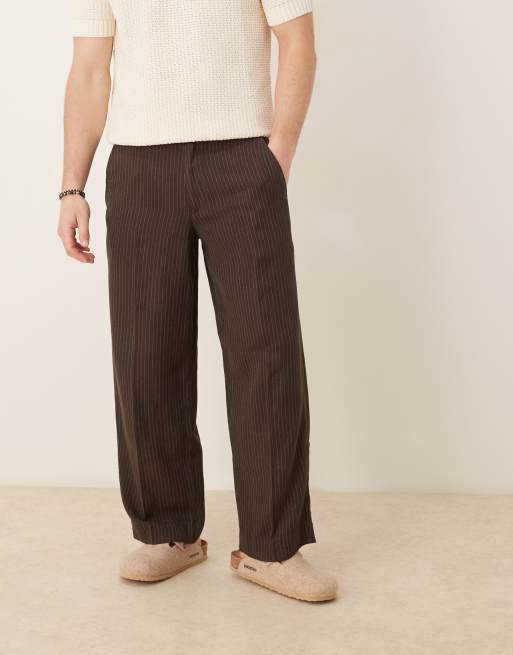 Abercrombie & Fitch baggy pinstripe trouser in brown