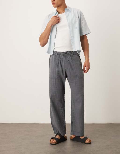 Abercrombie & Fitch baggy pull on textured pants in gray, 3 of 5