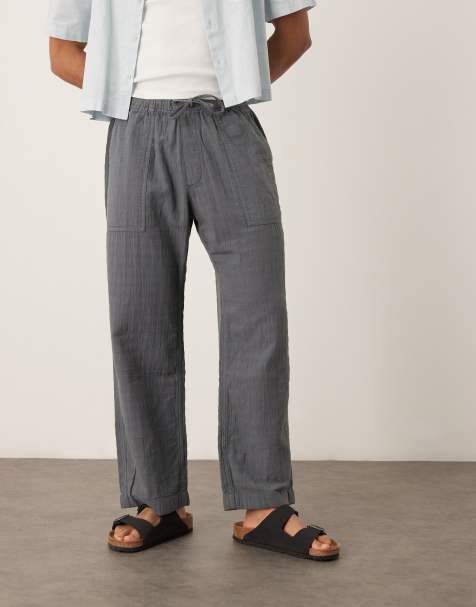 Abercrombie & Fitch baggy pull on textured pants in grey - view 1