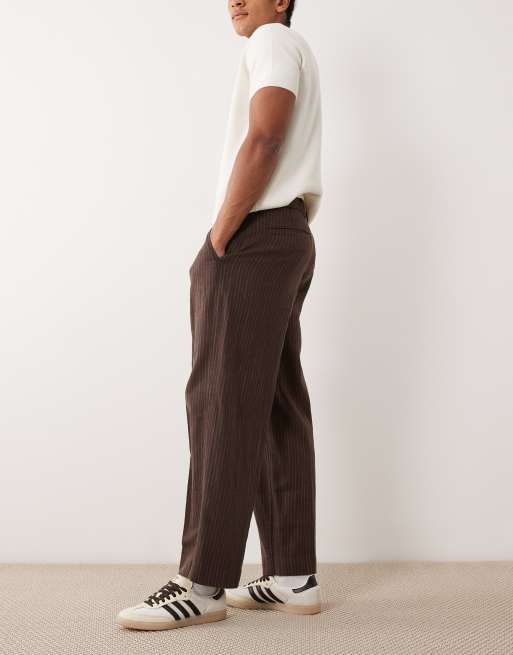 Abercrombie & Fitch baggy pull on trousers in brown stripe, 3 of 5