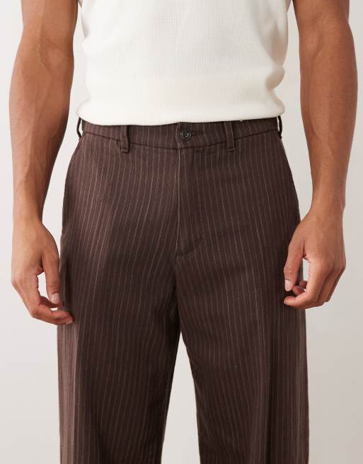 Abercrombie & Fitch baggy pull on trousers in brown stripe, 4 of 5