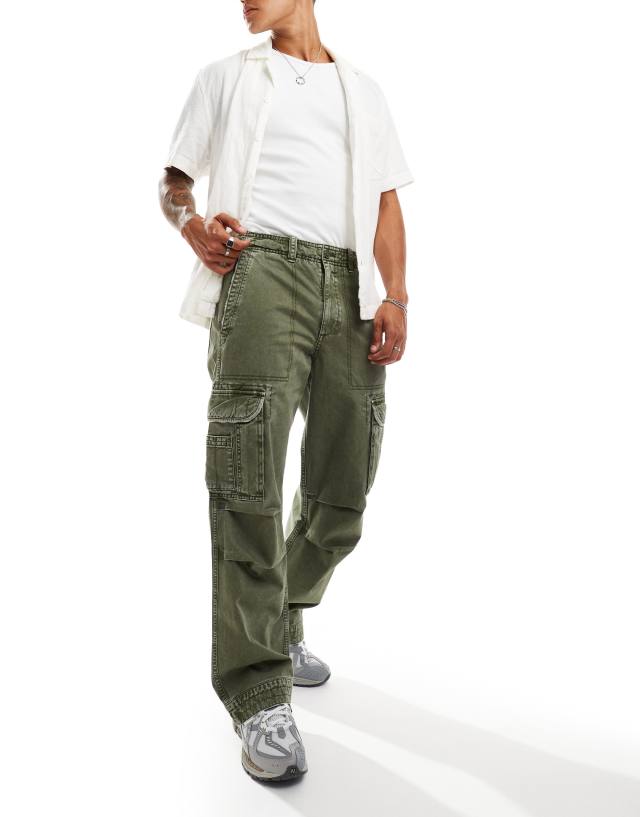 Abercrombie & Fitch - baggy reissue twill cargo trousers in olive green