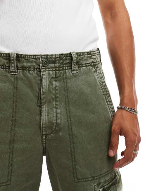 Abercrombie & Fitch baggy reissue twill cargo trousers in olive green