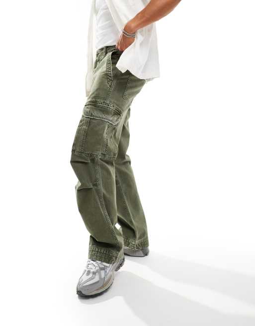 Abercrombie & Fitch baggy reissue twill cargo trousers in olive green
