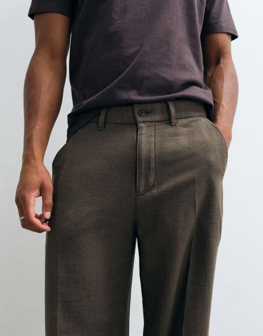 Abercrombie & Fitch baggy tailored pants in dark khaki, 2 of 5