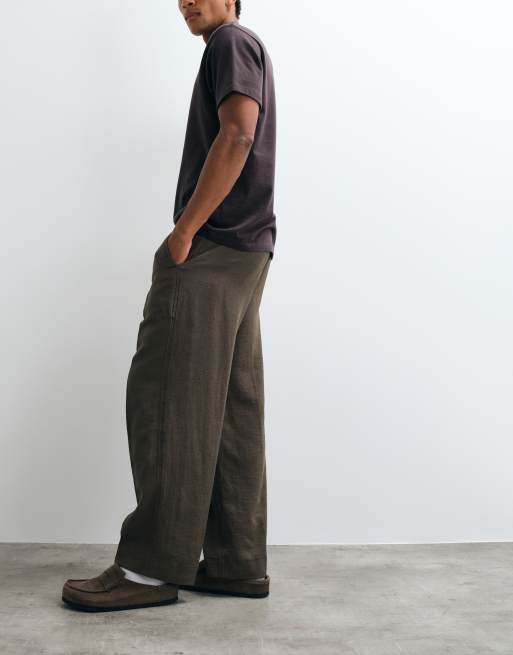 Abercrombie & Fitch baggy tailored pants in dark khaki, 3 of 5
