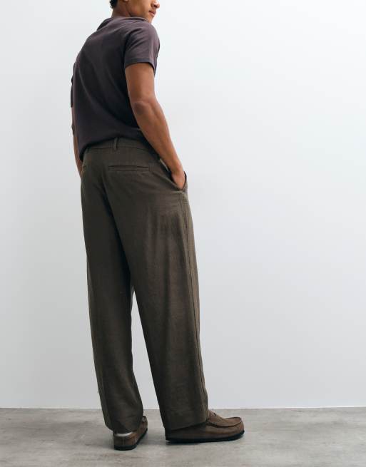 Abercrombie & Fitch baggy tailored pants in dark khaki, 4 of 5