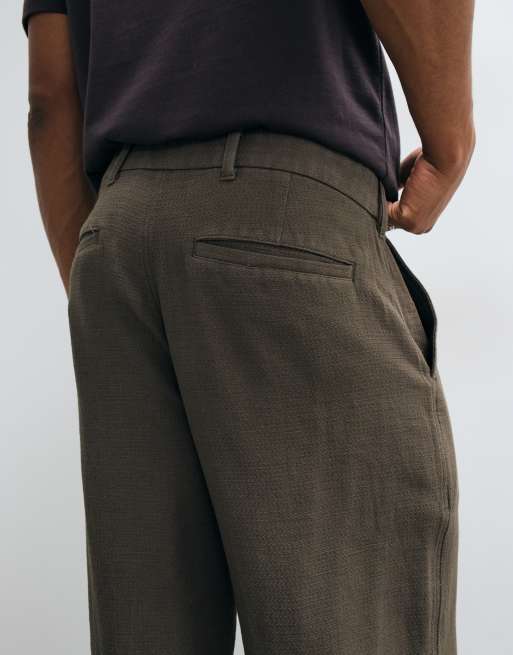 Abercrombie & Fitch baggy tailored pants in dark khaki, 5 of 5
