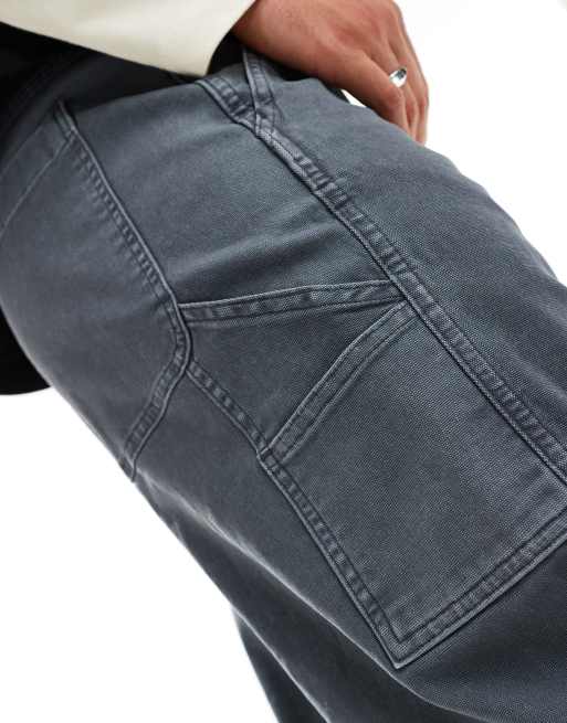 Abercrombie & Fitch baggy workwear trousers in blue, 5 of 5