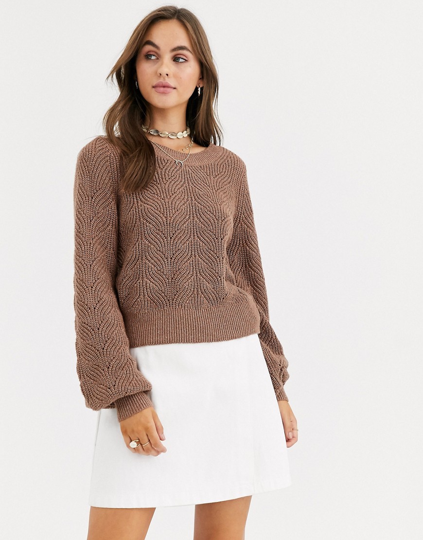 Abercrombie & Fitch balloon sleeve crew neck knit jumper-Brown