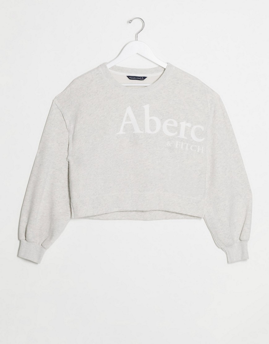 Abercrombie & Fitch balloon sleeve logo sweater in grey