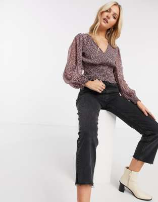 burgundy floral blouse