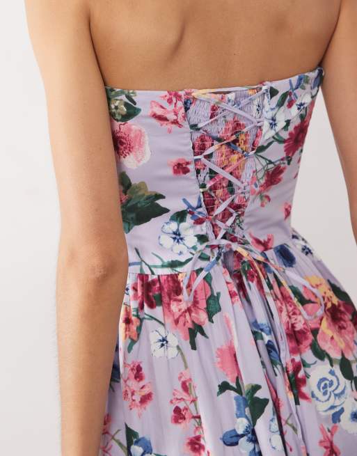 Abercrombie & Fitch bandeau corset waist detail maxi dress in floral print 